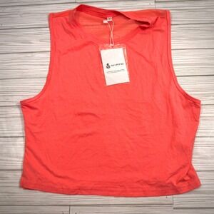 Mippo Womens Mesh Back Workout Crop Top Coral Pink Sleeveless Muscle Tank S NEW